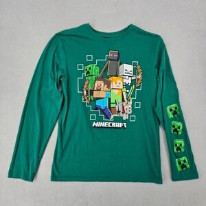 Minecraft Kids XXL 18 Long Sleeve Graphic Tee Green Creeper Steve Alex Shirt